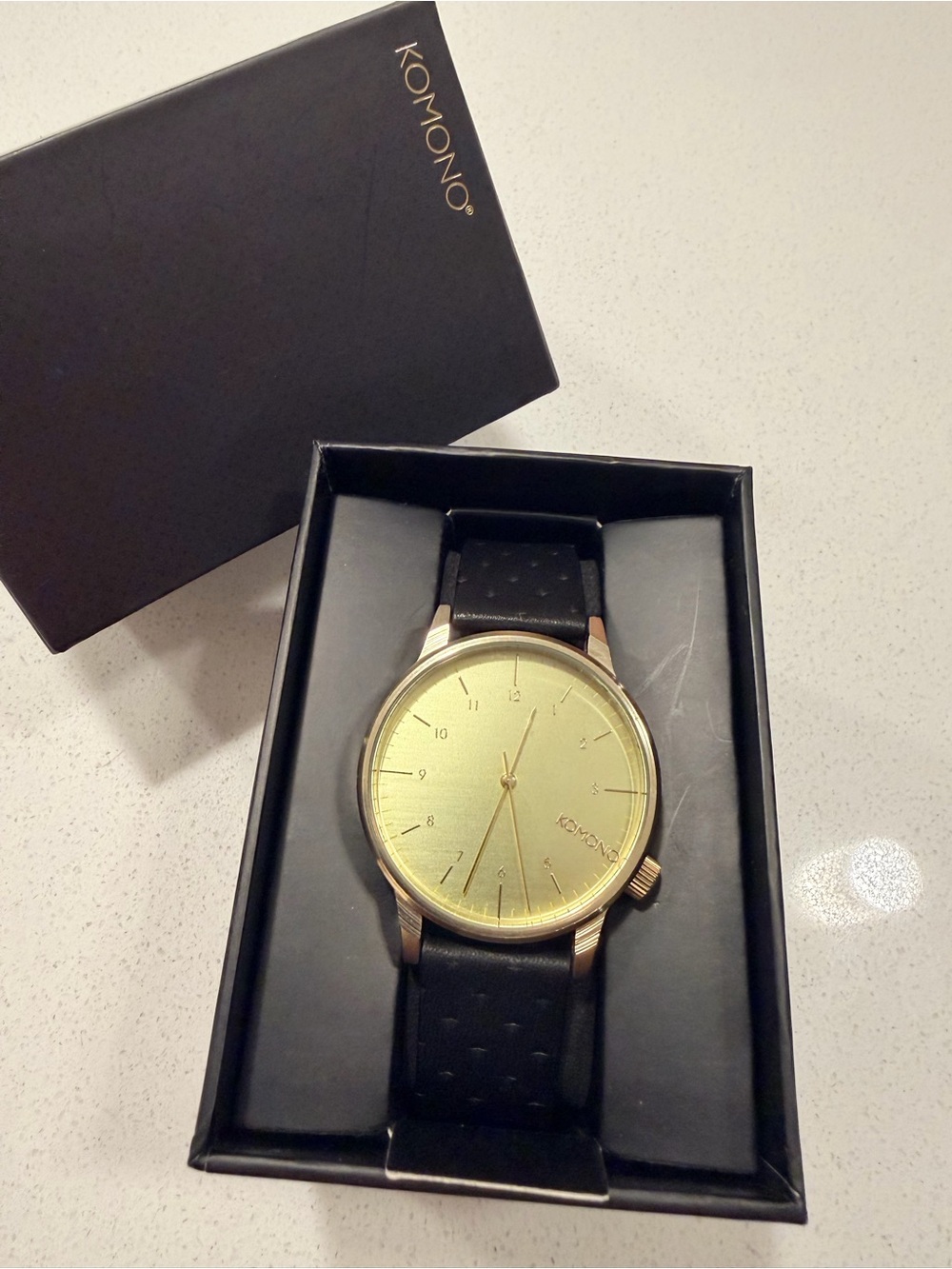 Komono Gold Dial Watch with Black Strap - Simple Modern Style